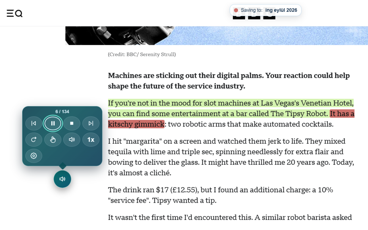 Markit Highlighter reading controls beside highlighted web-page text